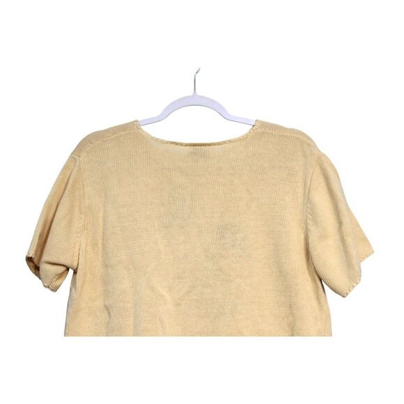 Vintage Knit Blouse Petite Large Butter Yellow Flower Butterfly Ramie 90s Retro - Picture 6 of 8